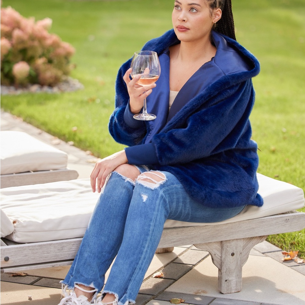 Women's Blue Faux Fur Jacket